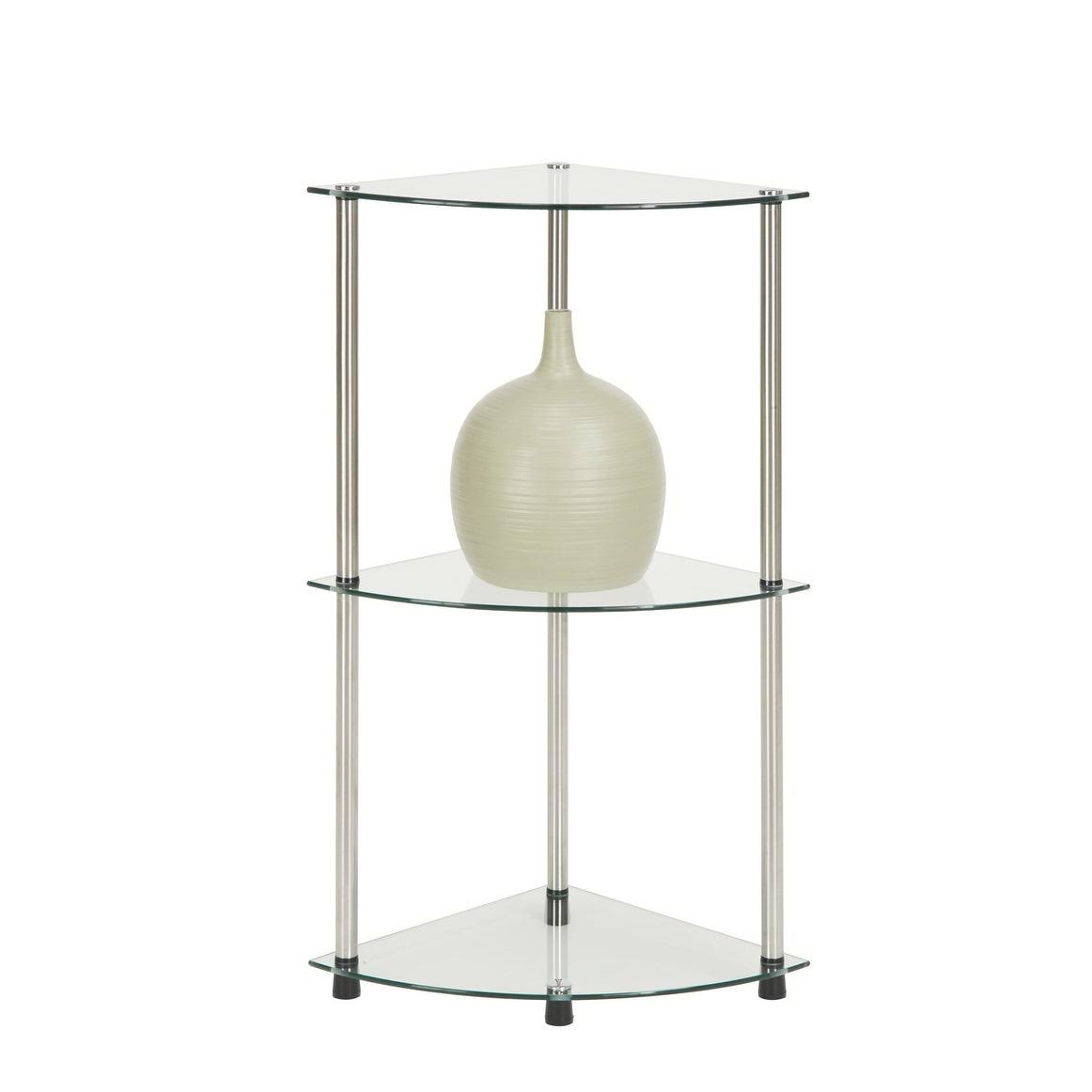 3-Tier Corner Shelf, Black Glass X58787