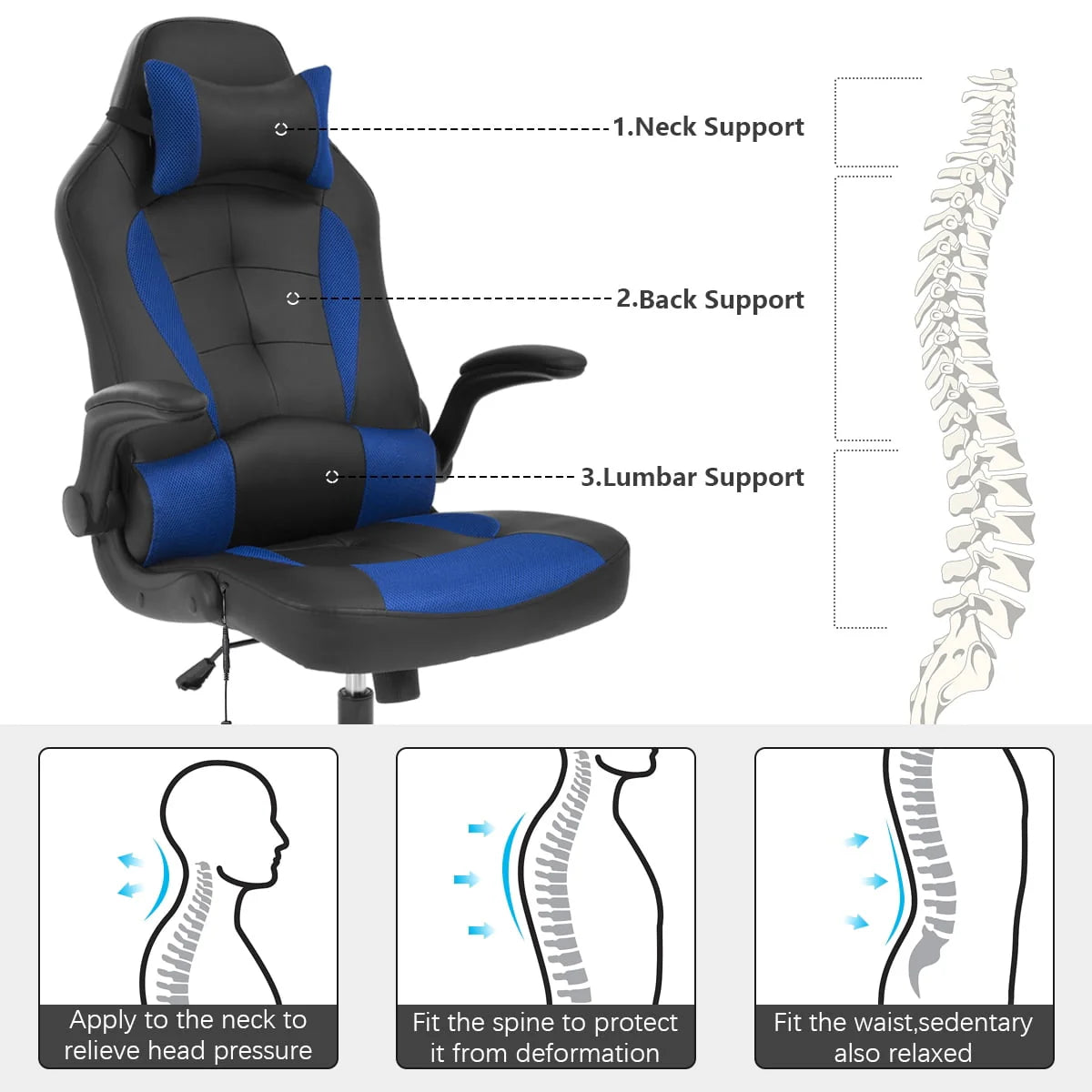 White Ergonomic Massage Gaming Chair S2664