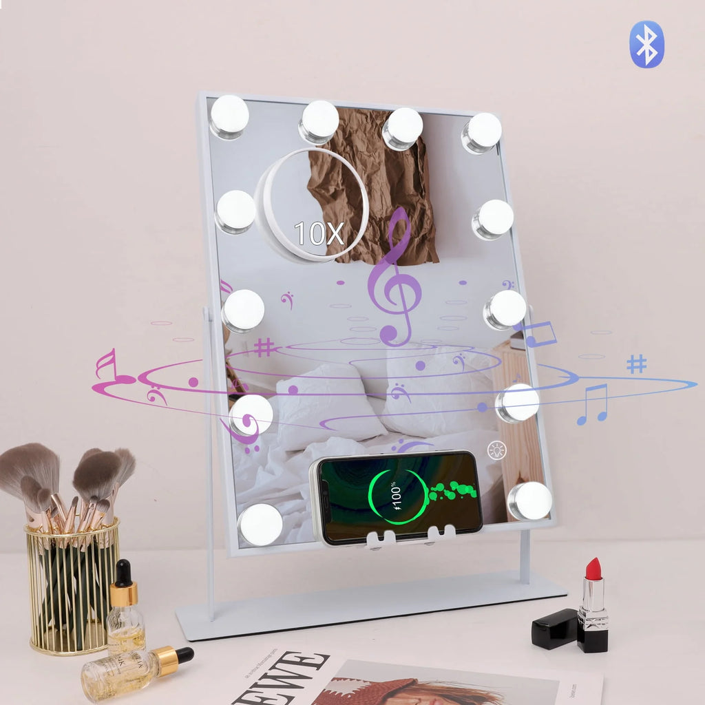 White Bluetooth Hollywood Makeup Mirror with Lights P317536