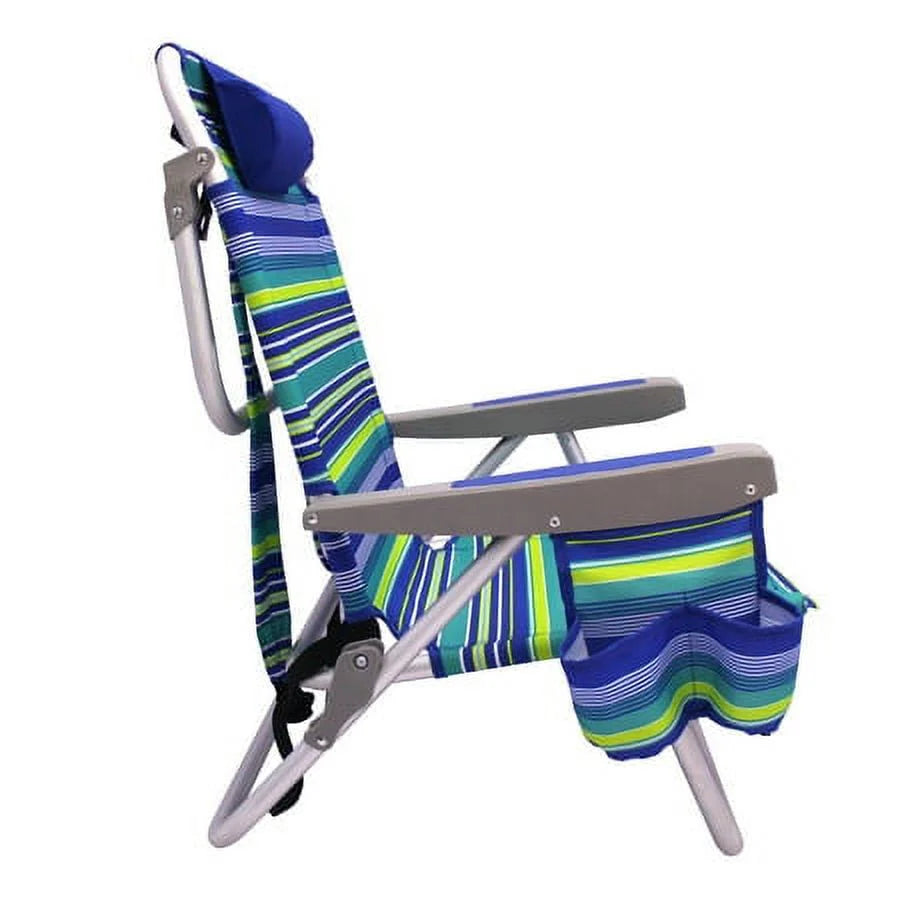 2-Pack Lay-Flat Backpack Chair Blue & Green Stripe C6372