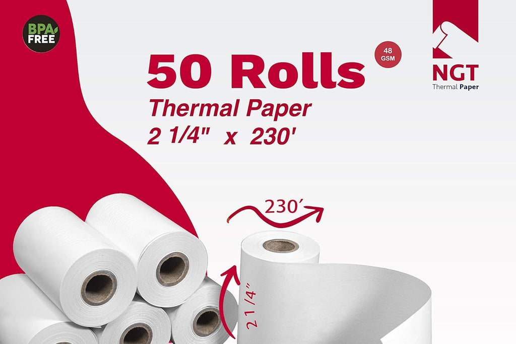 100 pcs 2 ¼-inch x 230' Thermal Paper Rolls D12576