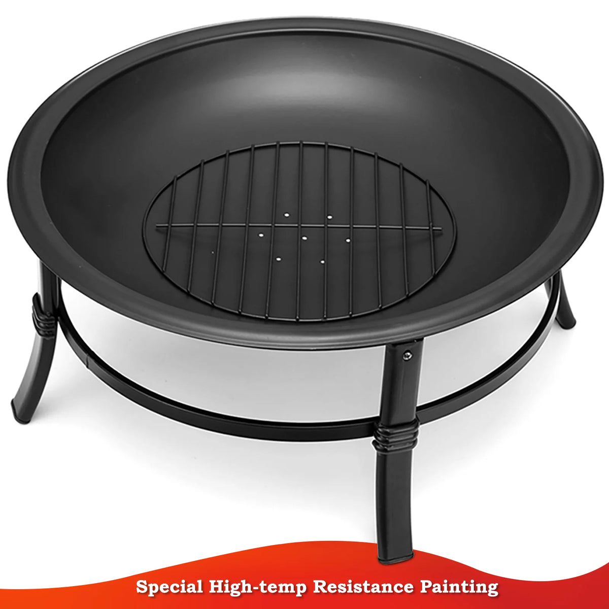 26 inch Portable Wood Burning Fire Pit with Log Grate, Poker S8023