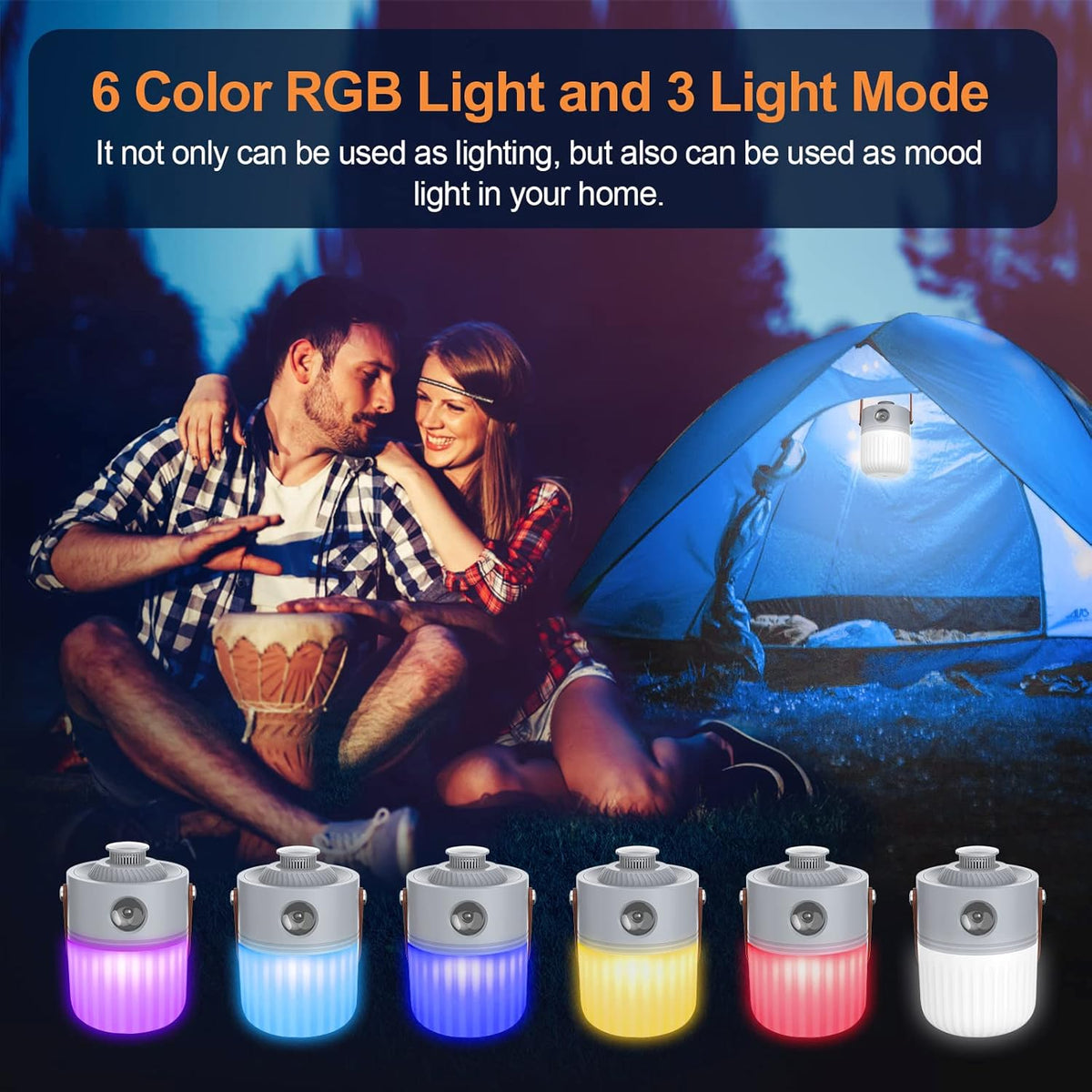 Rechargeable LED Camping Lantern 6 Color Light 1200LM Pack of 2 B7206