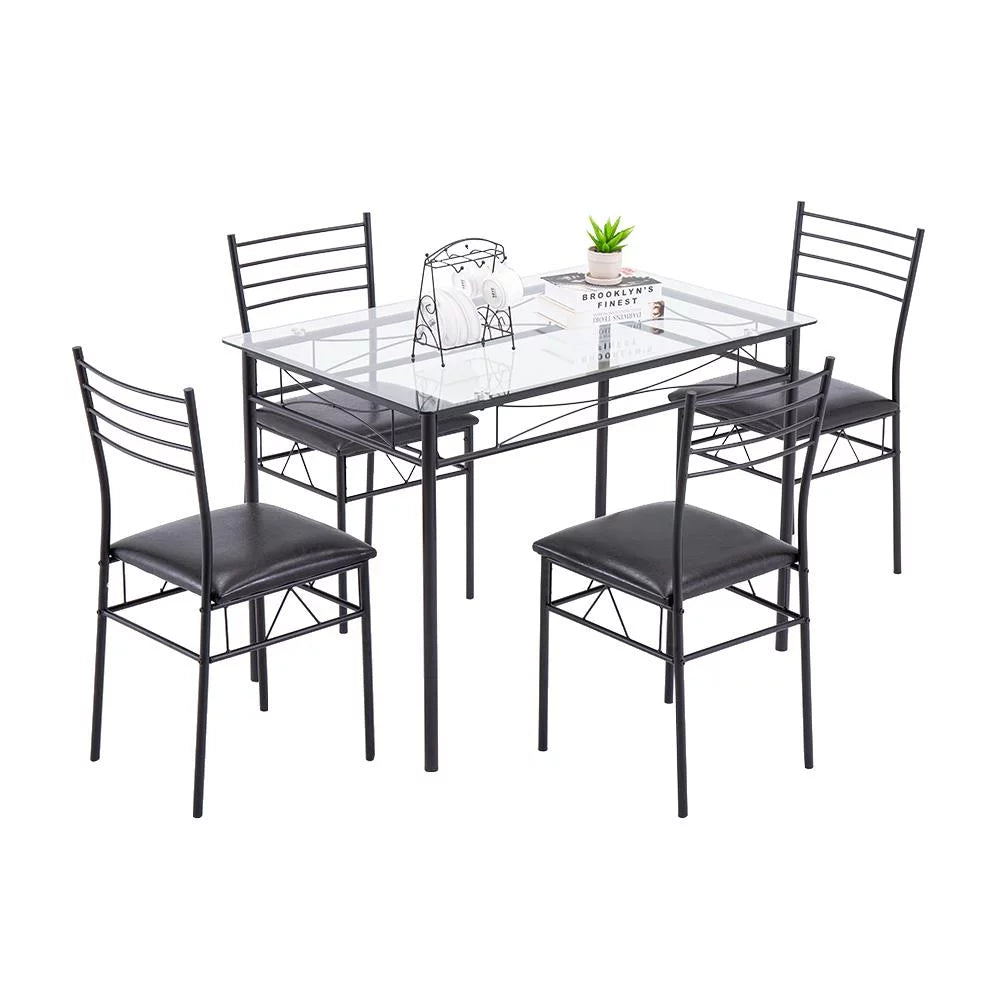 5 Pcs Black Glass Top Dining Set D3330