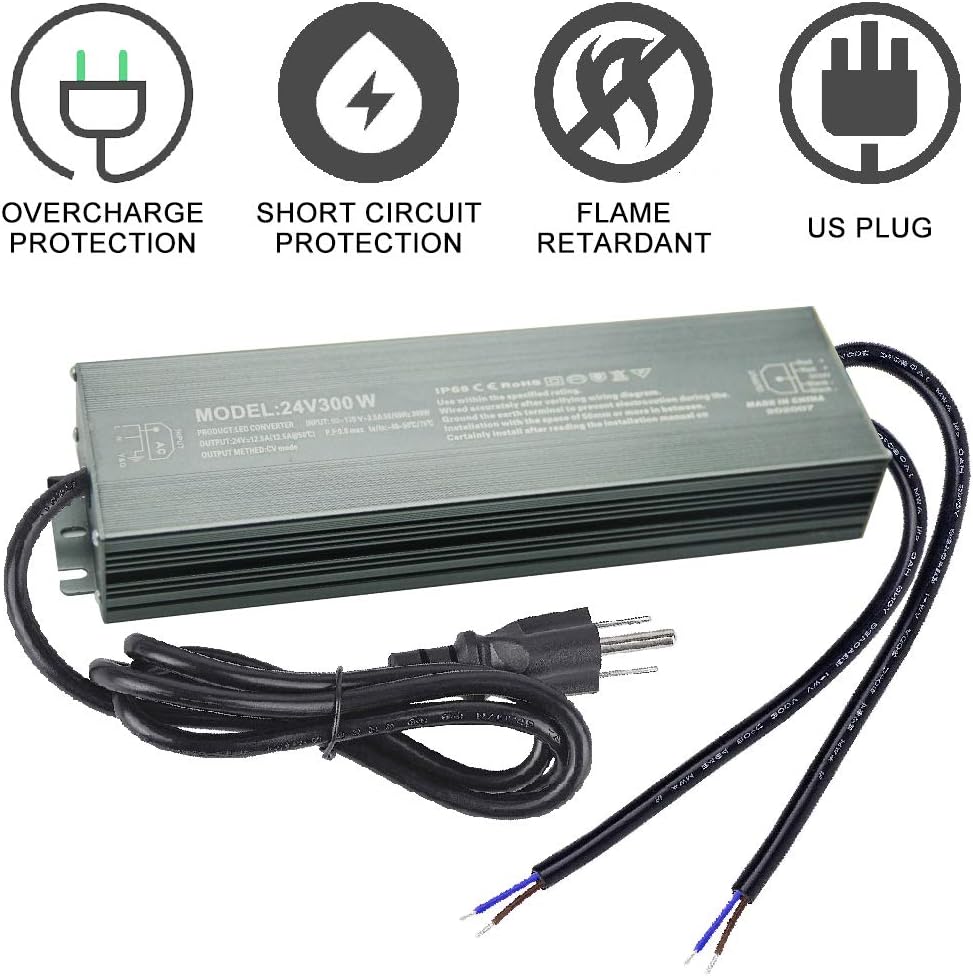 300W Waterproof IP68 LED Driver 90V-130V AC to 24V DC L2614