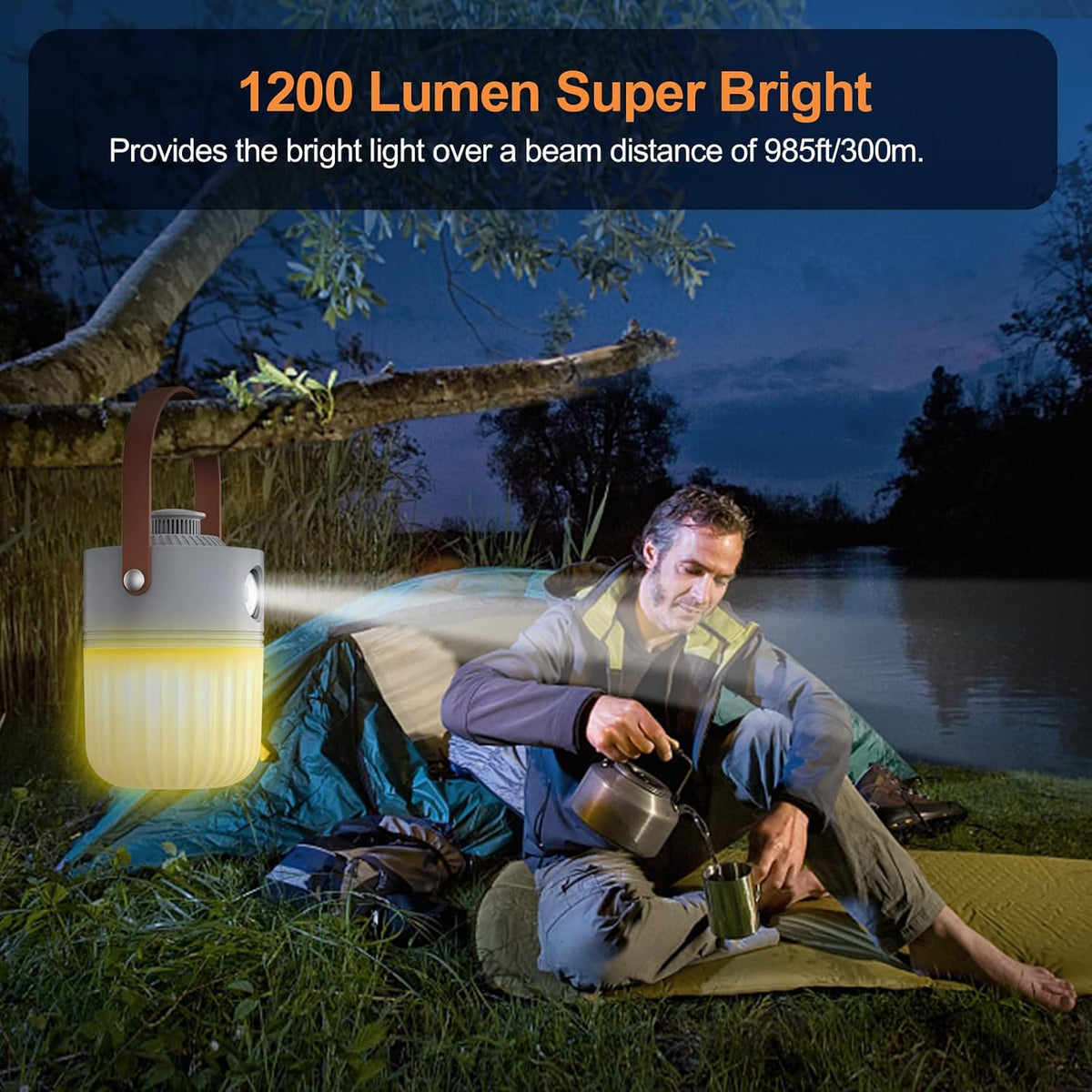 Rechargeable LED Camping Lantern 6 Color Light 1200LM Pack of 2 B7206