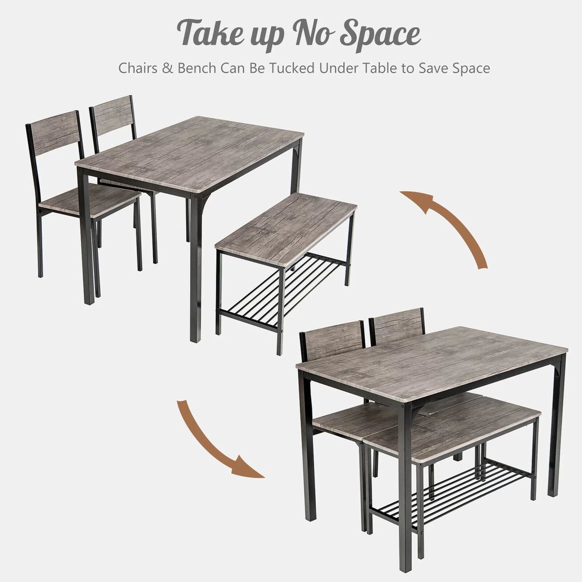 4 Pc Dining Table Set with 2 Chairs and Bench W1133