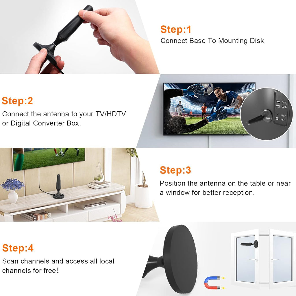 Indoor Amplified HDTV Antenna 300 Miles with 13.4ft Coax Cable F438
