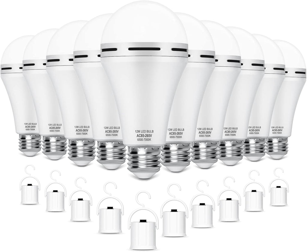 Rechargeable Emergency LED Light Bulb with Hook 1200mAh 12W 10 Pack E117