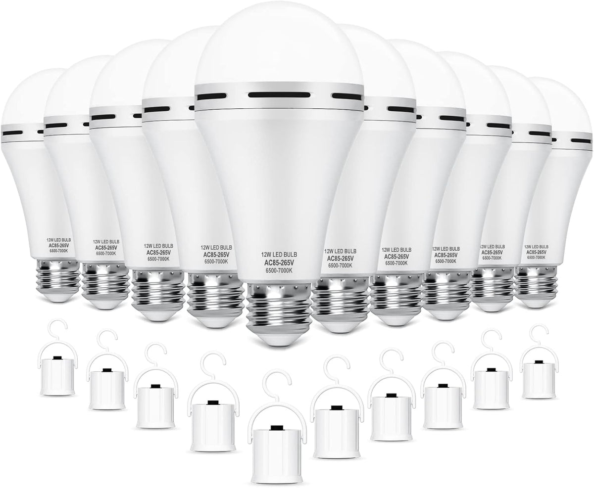 Rechargeable Emergency LED Light Bulb with Hook 1200mAh 12W 10 Pack E117