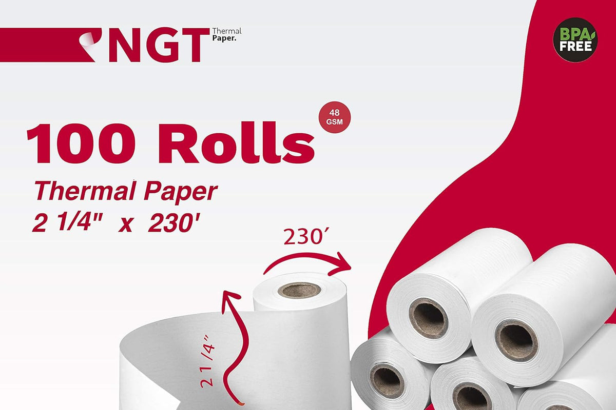 100 pcs 2 ¼-inch x 230' Thermal Paper Rolls D12576