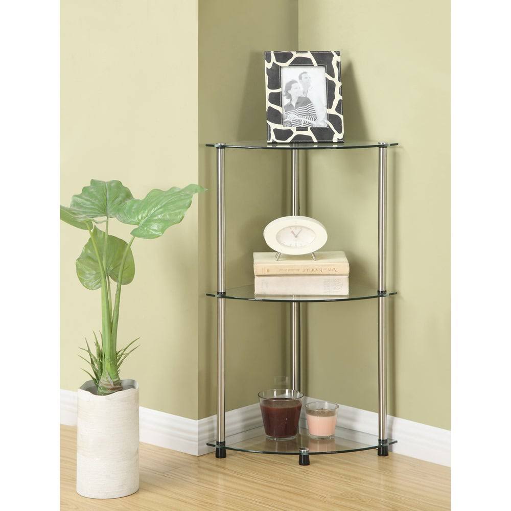 3-Tier Corner Shelf, Black Glass X58787