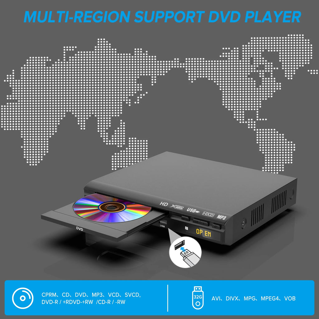 HD DVD Player for TV with USB Input and Remote Control S386