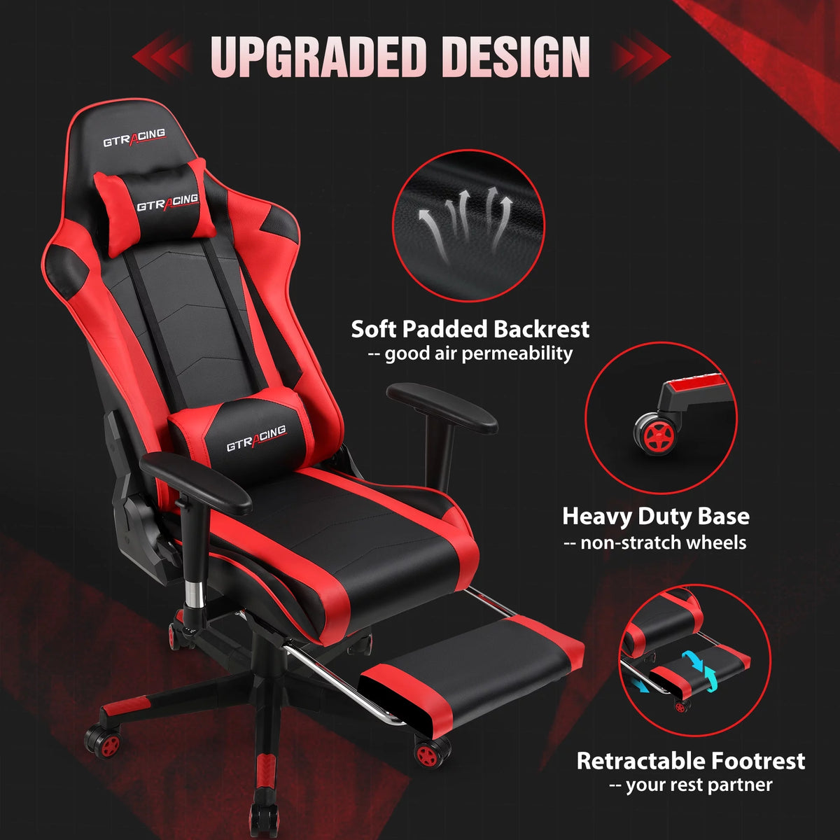 Red PU Leather Gaming Chair with Footrest I827