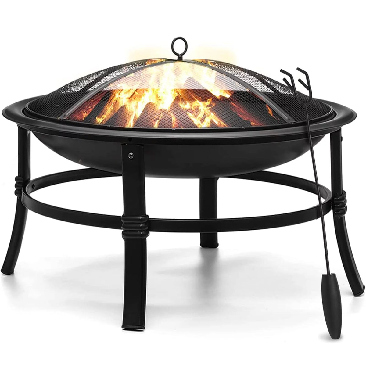 26 inch Portable Wood Burning Fire Pit with Log Grate, Poker S8023