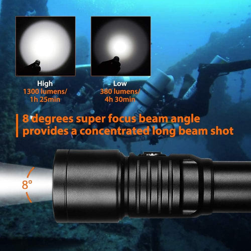 1300 Lumens 8 Degrees Scuba Dive Light J45635