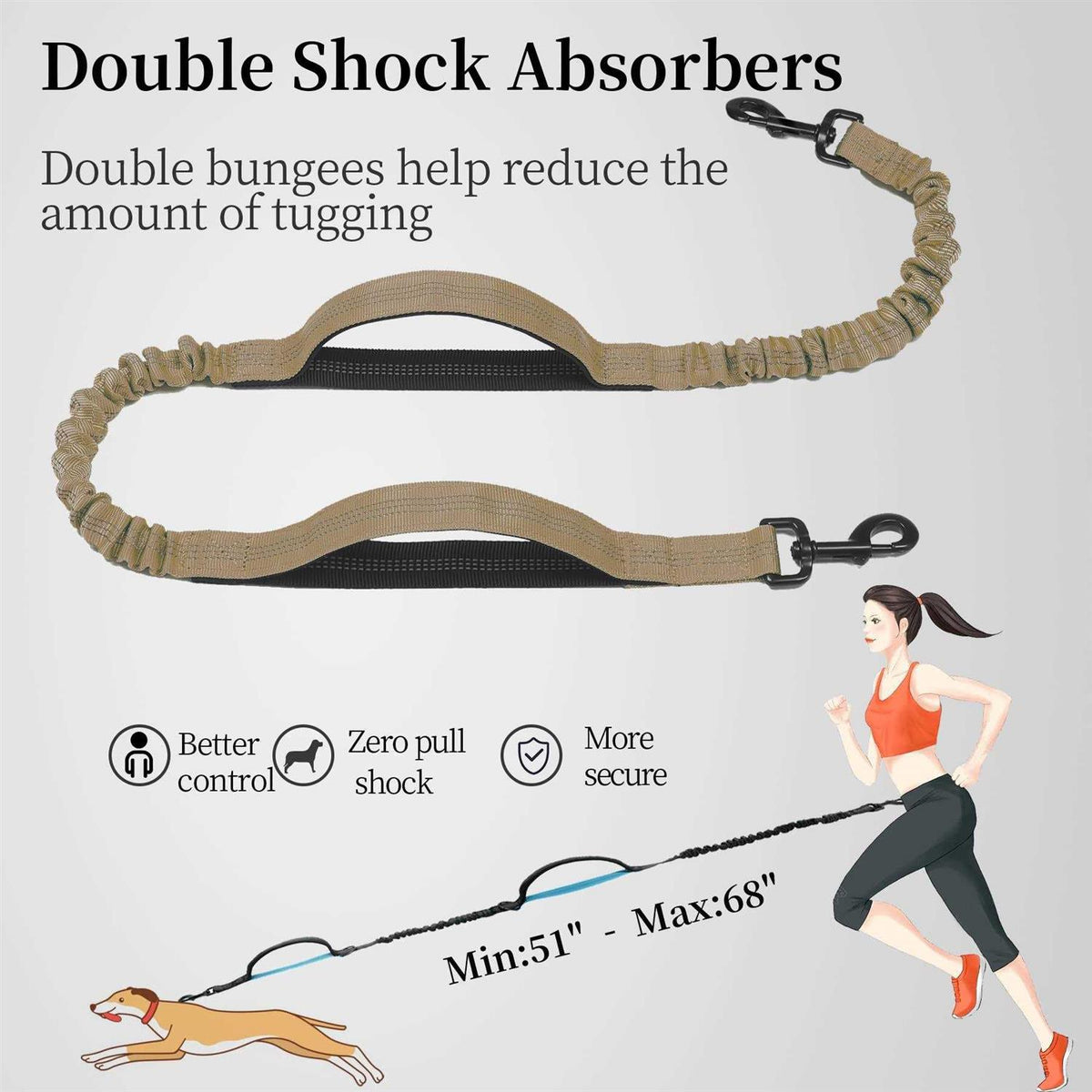 Hands Free Dog Leash with Zipper Pouch and Padded Handles E411
