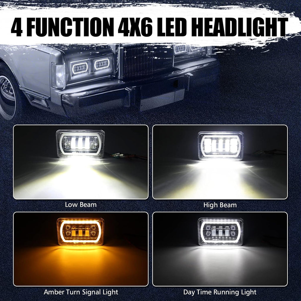 4x6 Led Headlight Halo White DRL Amber Turn Signal 2PC Pack R32537