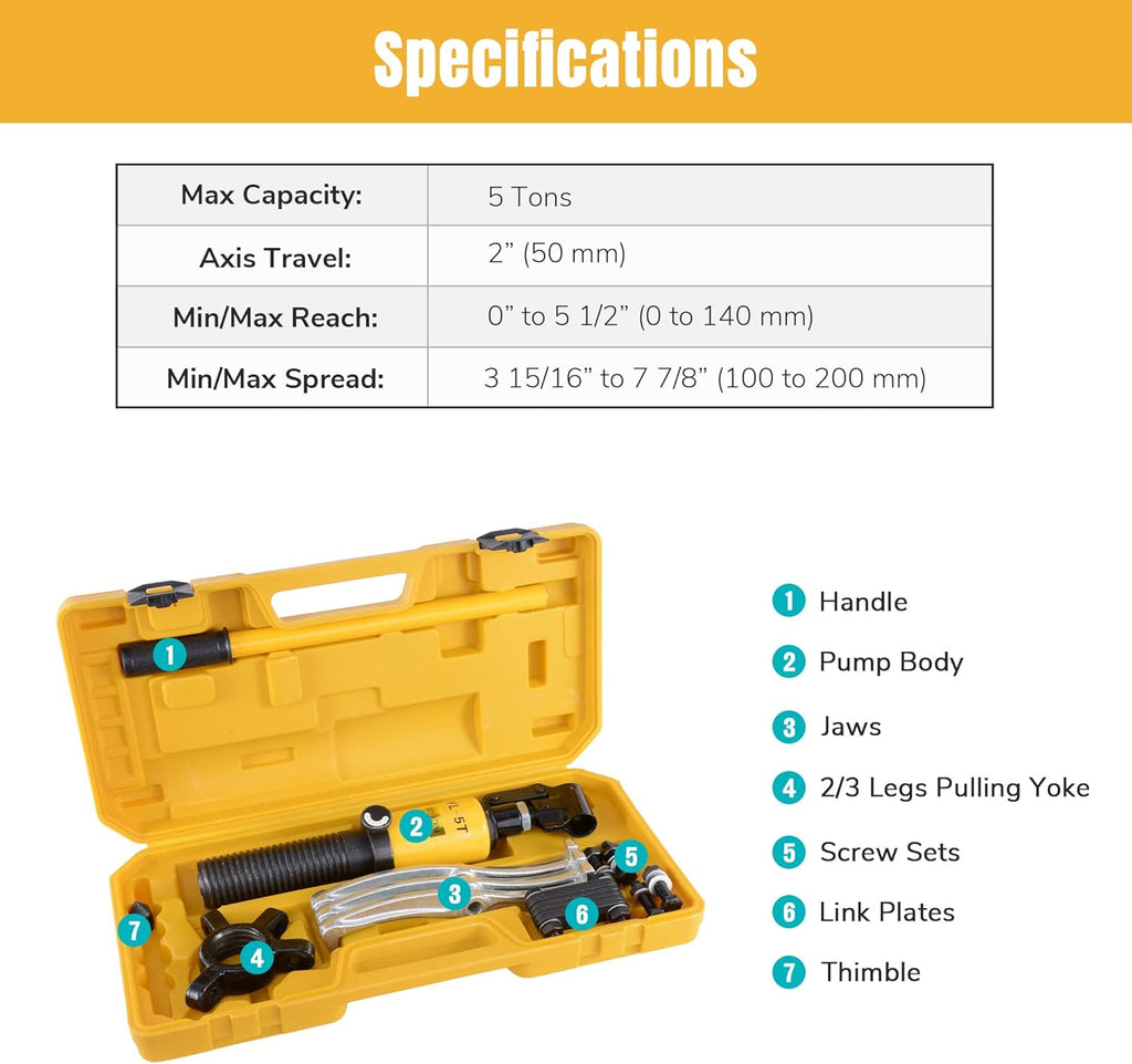 3-Jaw Hydraulic Gear Puller Set 5 Ton with Case Y693885