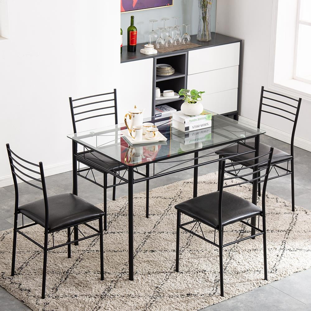 5 Pcs Black Glass Top Dining Set D3330