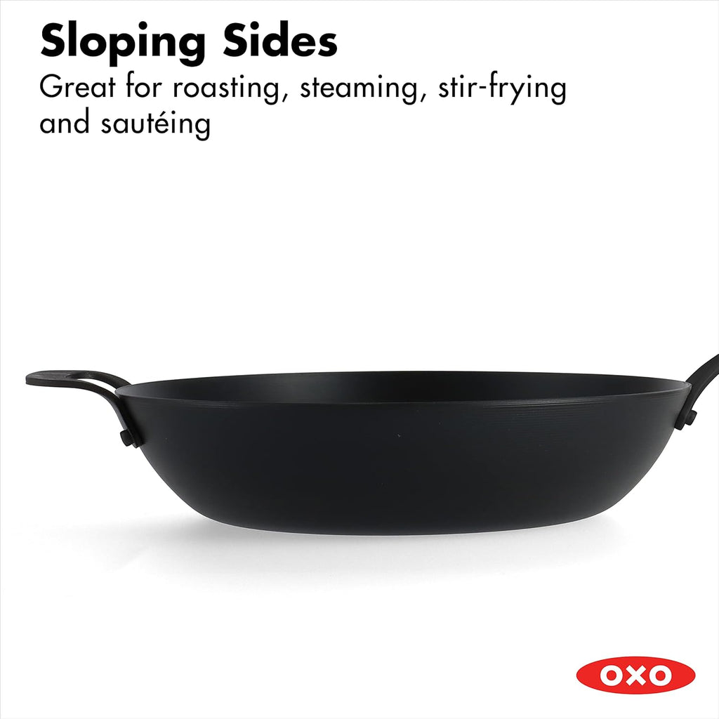 12 Carbon Steel Wok Pan with Silicone Handle Holder Y105