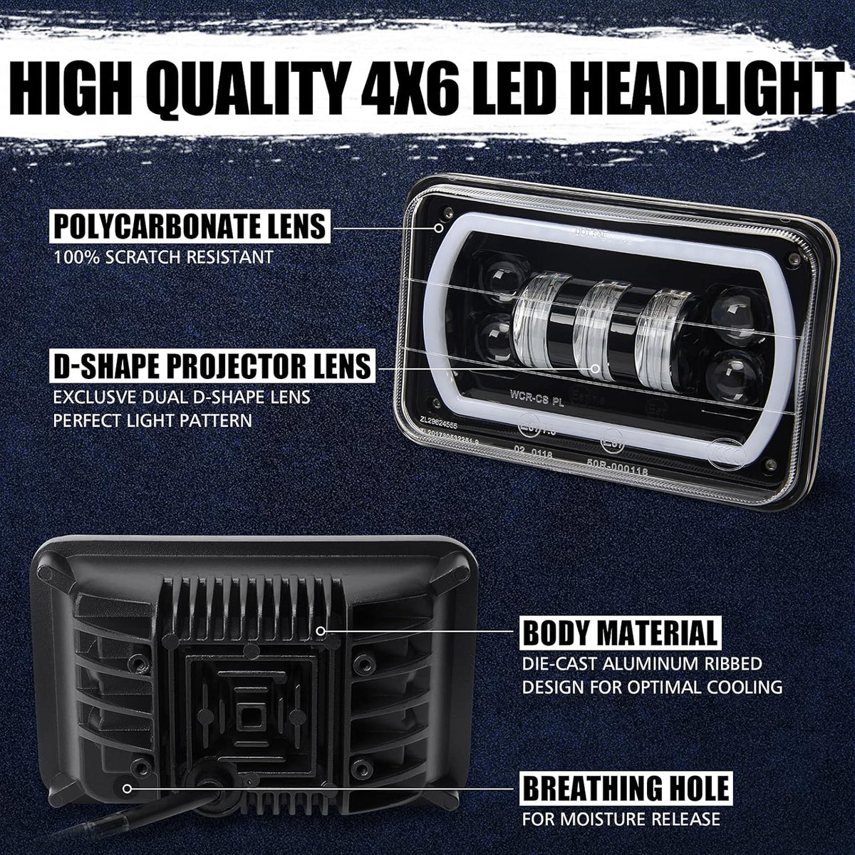 4x6 Led Headlight Halo White DRL Amber Turn Signal 2PC Pack R32537