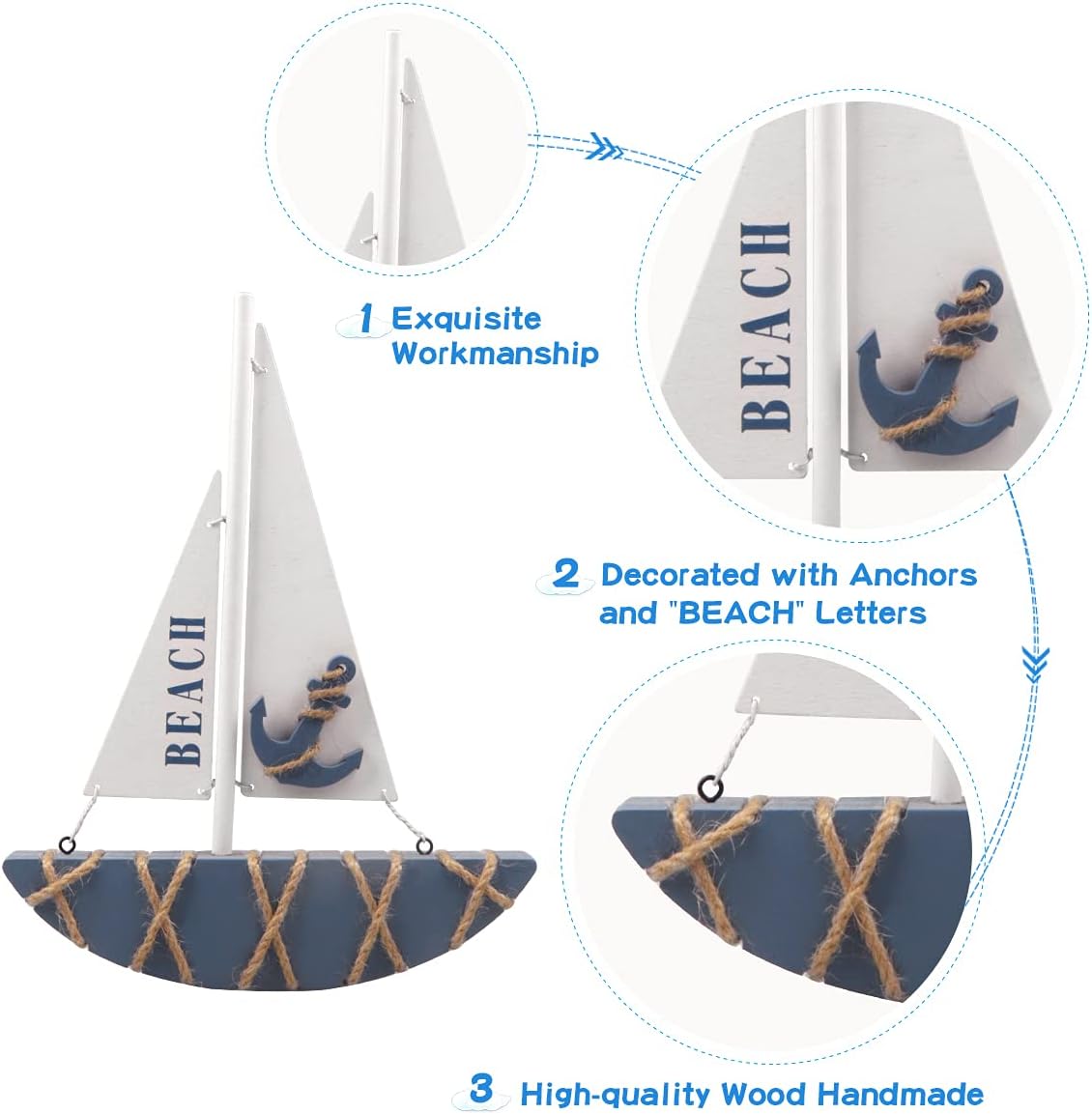 Wooden Sailboat Model Decoration 8.3 x 1.18 x 11 Inches X822775
