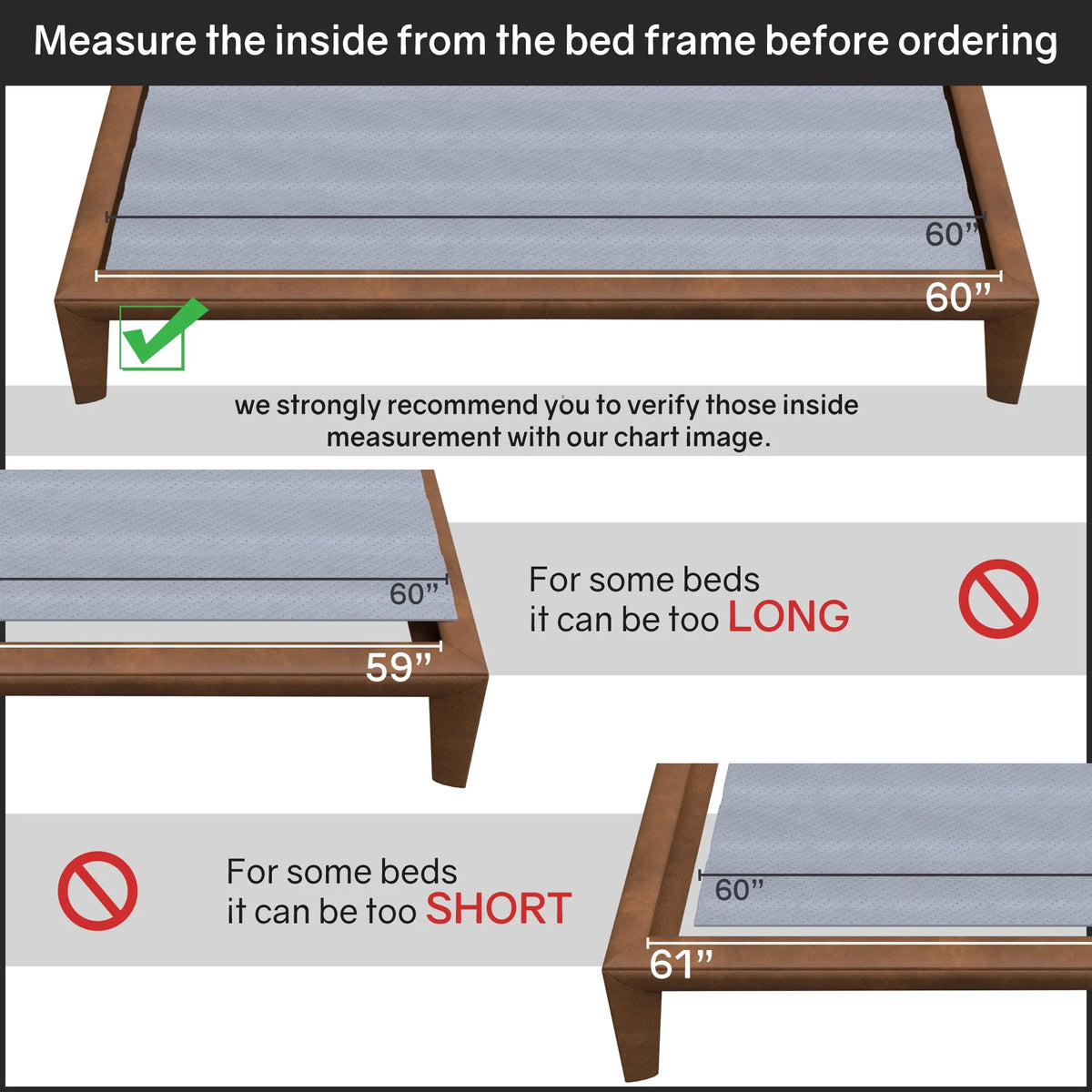 0.75” Heavy Duty Mattress Support Wood Slats with Cover, Full, Gray Q26191