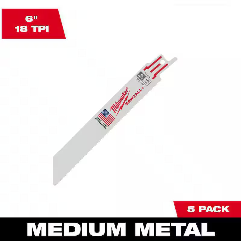 6 in. 18 TPI Metal Cutting Reciprocating Saw Blades (5-Pack) S649594