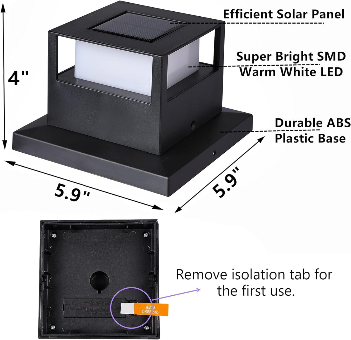 4 Pack Solar Post Lights, 20 Lumen Warm White LED, Fits 4x4, 5x5 or 6x6 Wooden Posts T206538