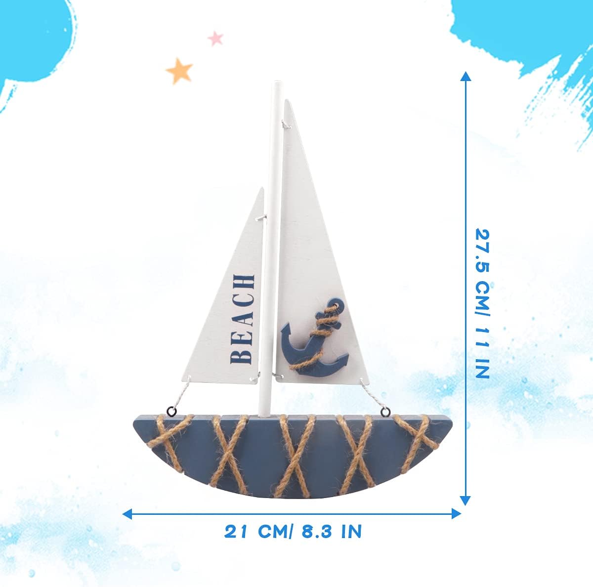 Wooden Sailboat Model Decoration 8.3 x 1.18 x 11 Inches X822775