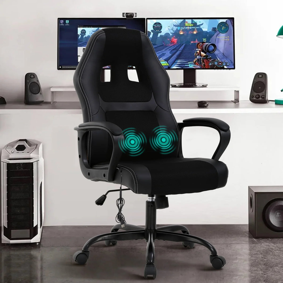 Black Adjustable PU Leather Massage Gaming Chair K843117
