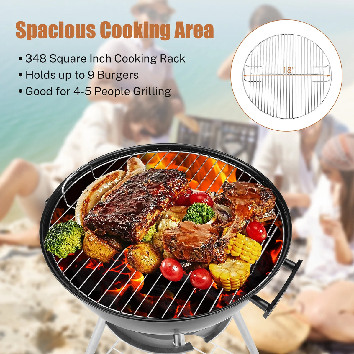 18 Inch Portable Charcoal Grill with Wheels J87654
