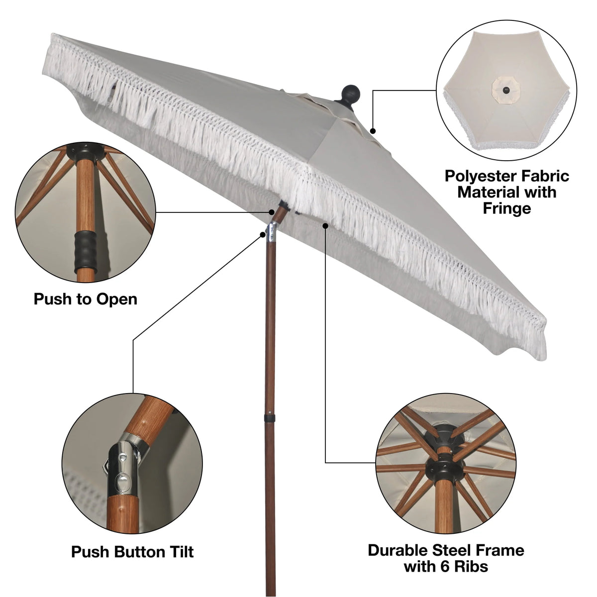Black Fringe Round Market Patio Umbrella Z288664