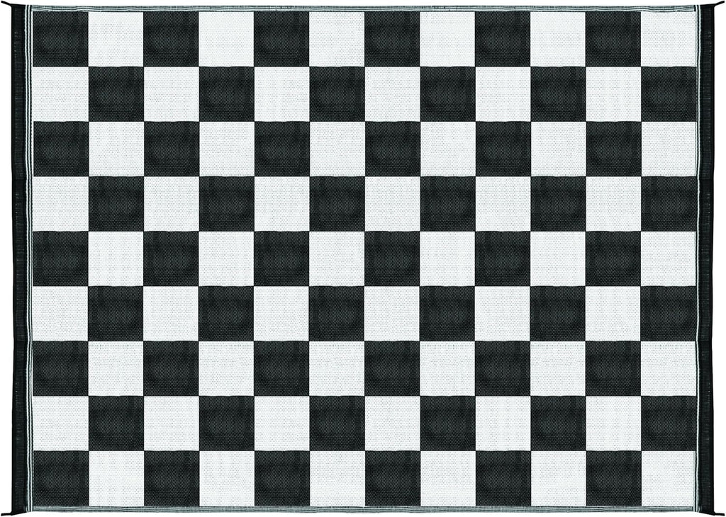 Black & White Checkered Outdoor Patio Mat 9' x 12' H554