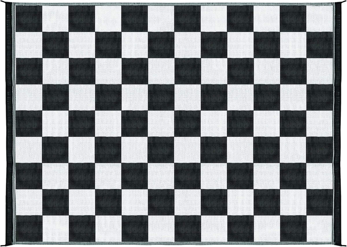 Black & White Checkered Outdoor Patio Mat 9' x 12' H554