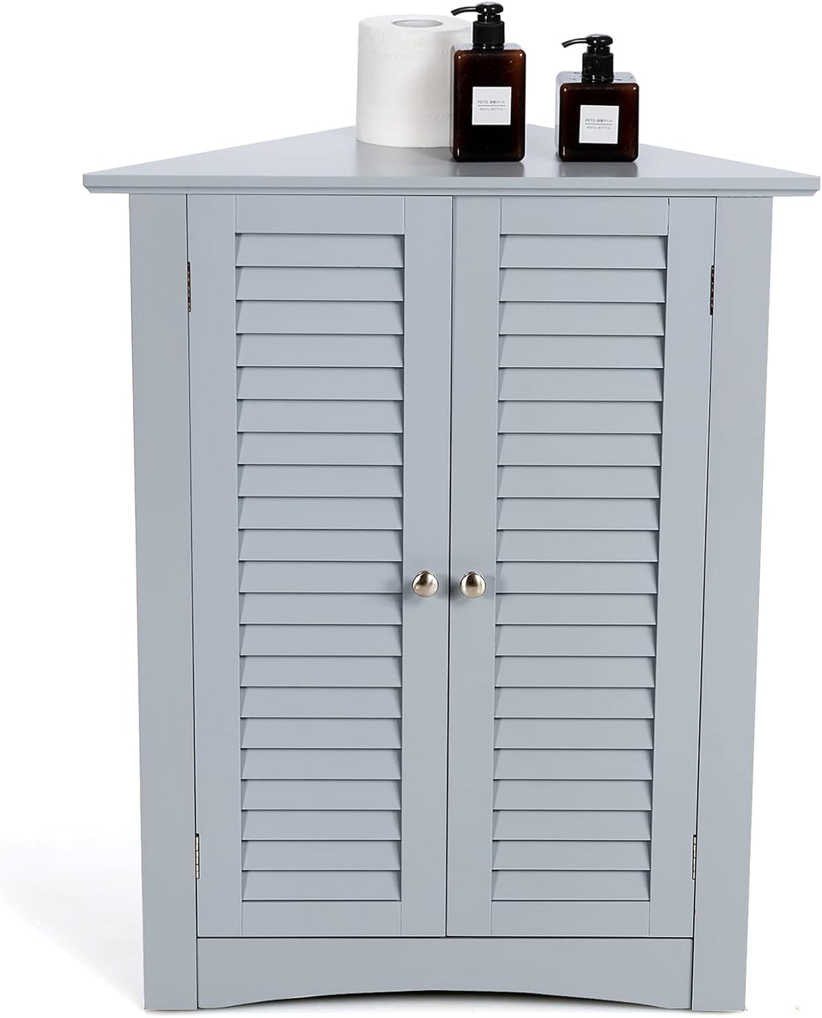 Grey Corner Bathroom Cabinet with Double Shutter Doors and Adjustable Shelf B57940