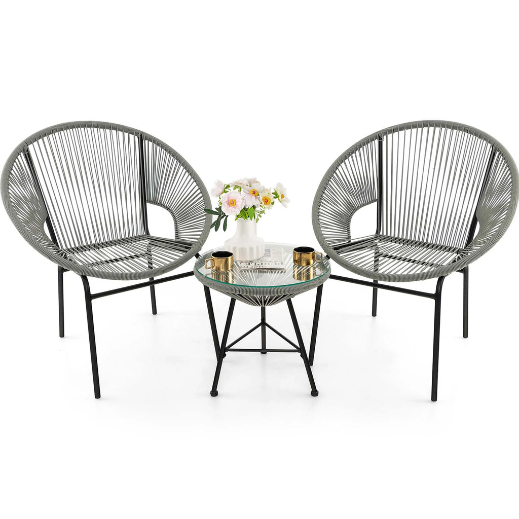 3 Pc Black Plastic Rope Patio Bistro Set Z111004