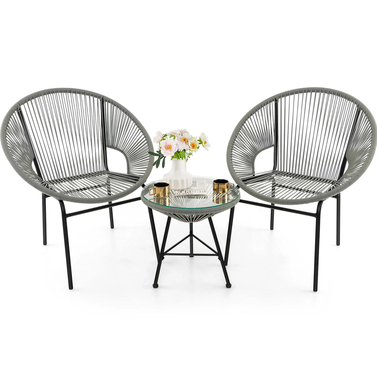 3 Pc Black Plastic Rope Patio Bistro Set Z111004