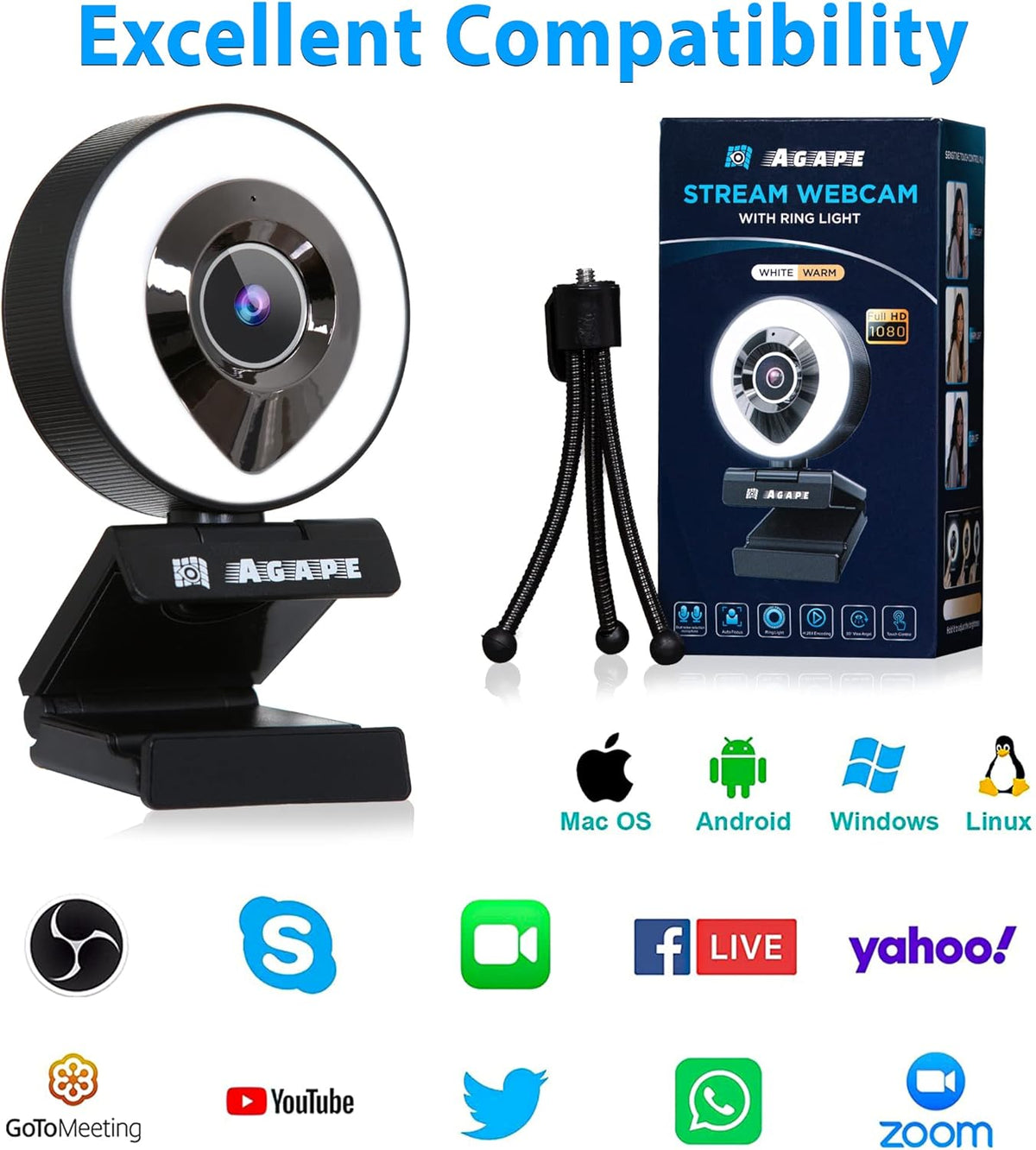 1080P HD Webcam with Microphone and Tripod L920438