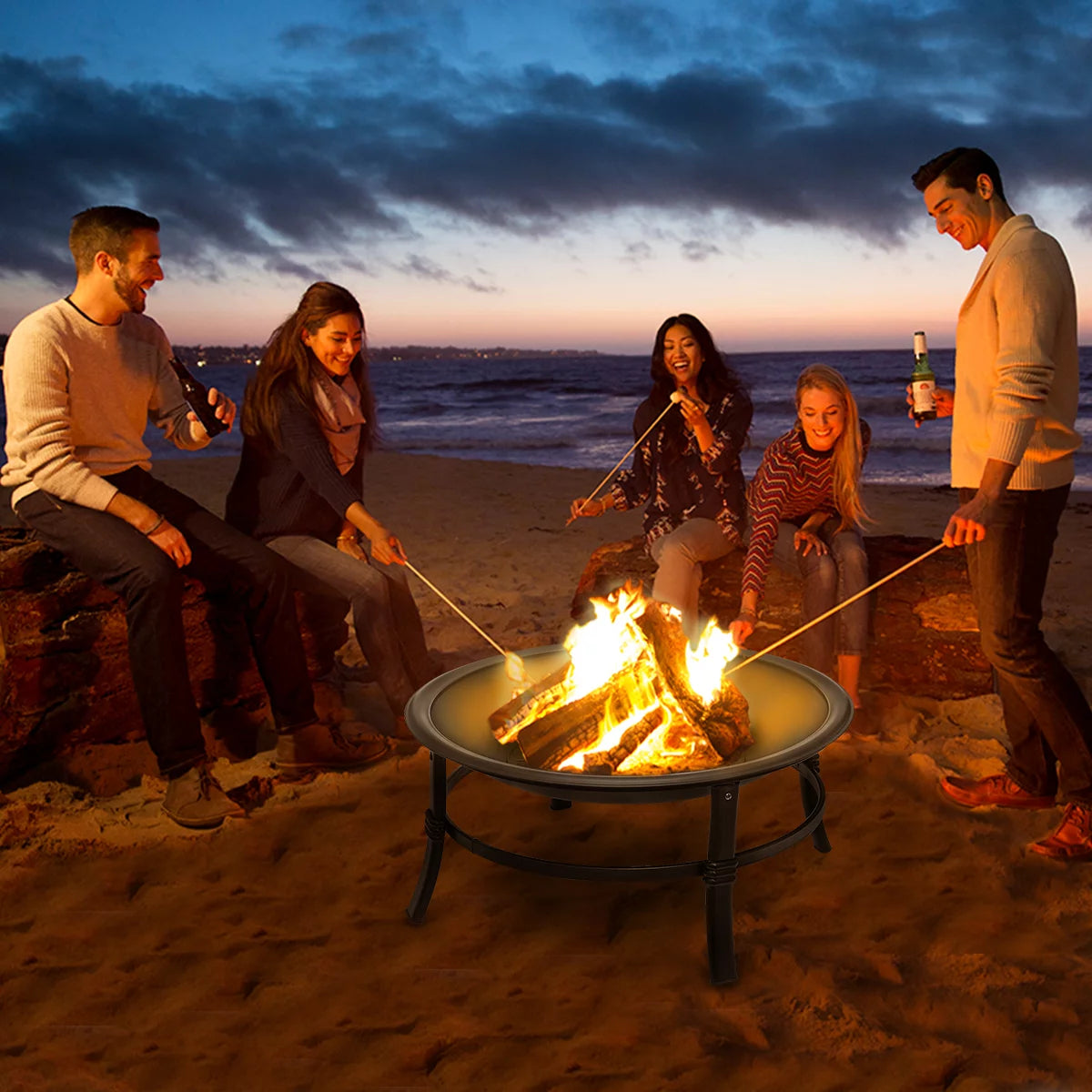 26 inch Portable Wood Burning Fire Pit with Log Grate, Poker S8023