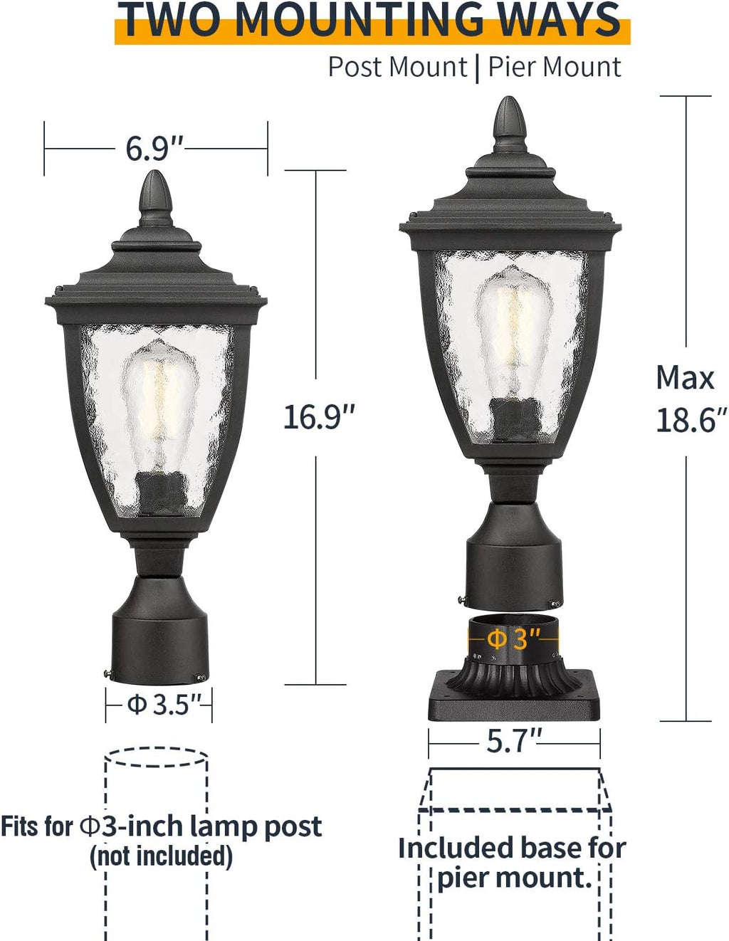 Sand Textured Black Die-cast Aluminum Outdoor Post Light J88126