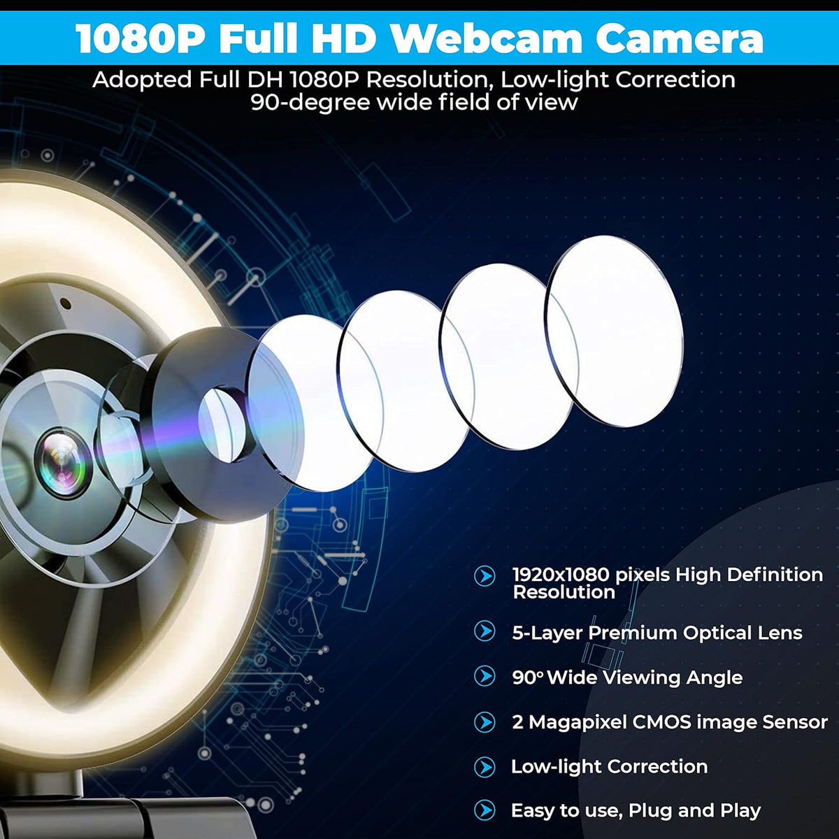 1080P HD Webcam with Microphone and Tripod L920438