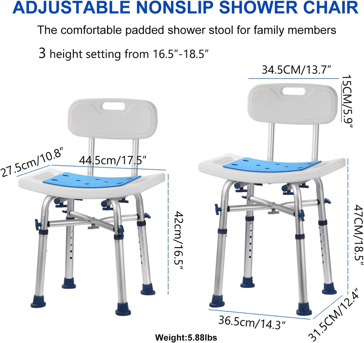 Nonslip Shower Chair with Back Padded Seat T77315