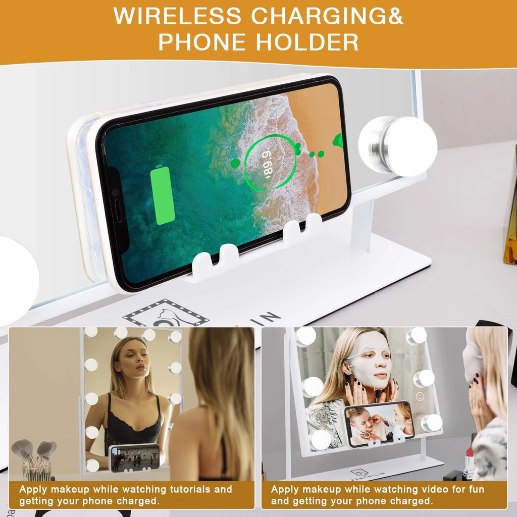 White Bluetooth Hollywood Makeup Mirror with Lights P317536