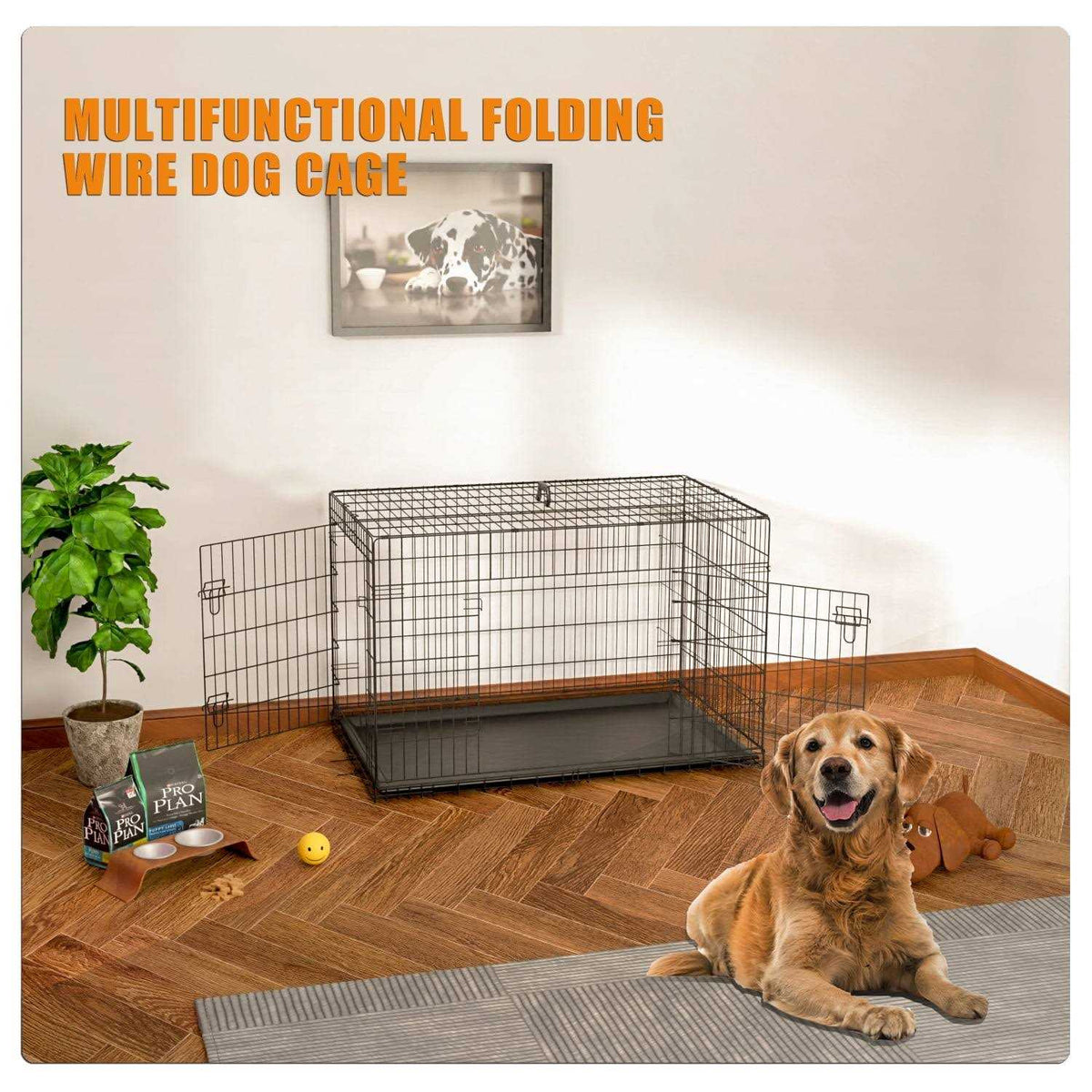 42 Inch Double-Door Folding Dog Crate with Divider Panel Z389659