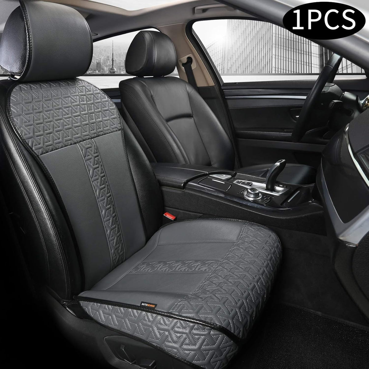 Leather PU Car Seat Cover Black 2PCS H7848