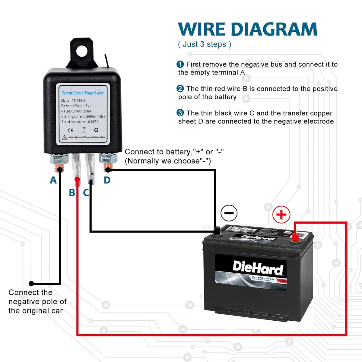 Wireless Remote Control Battery Disconnect Switch DC12V 200A Z8586