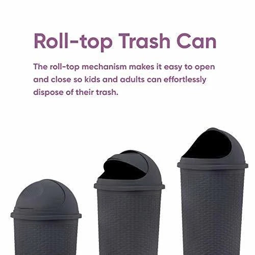 Round Roll Up Trash Can 10 Gallon Gray R4843
