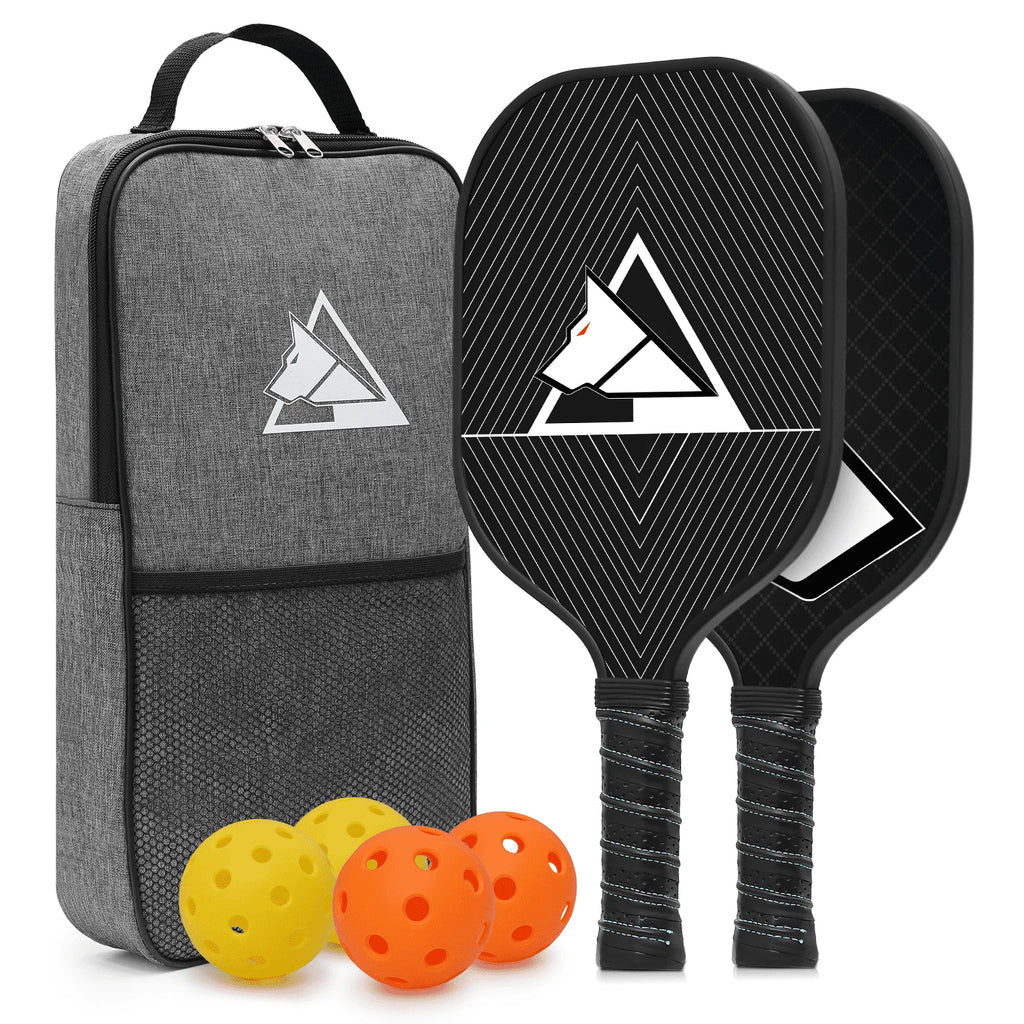 Carbon Fiber Pickleball Rackets Set of 2 with 4 Balls and Carry Bag N83159